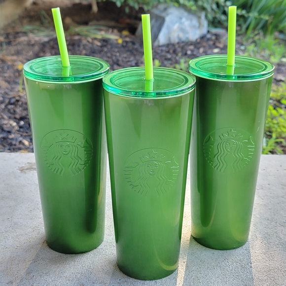 Starbucks Other - Starbucks Bright Lime ‘Green Shine’ Holographic Shifting Tumblers SET OF 3 NEW